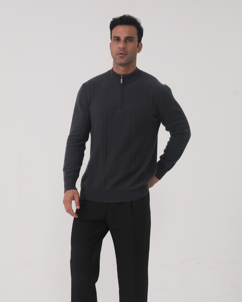 100% Cashmere Ribbed Half-Zip Sweater