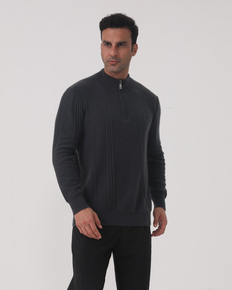 100% Cashmere Ribbed Half-Zip Sweater